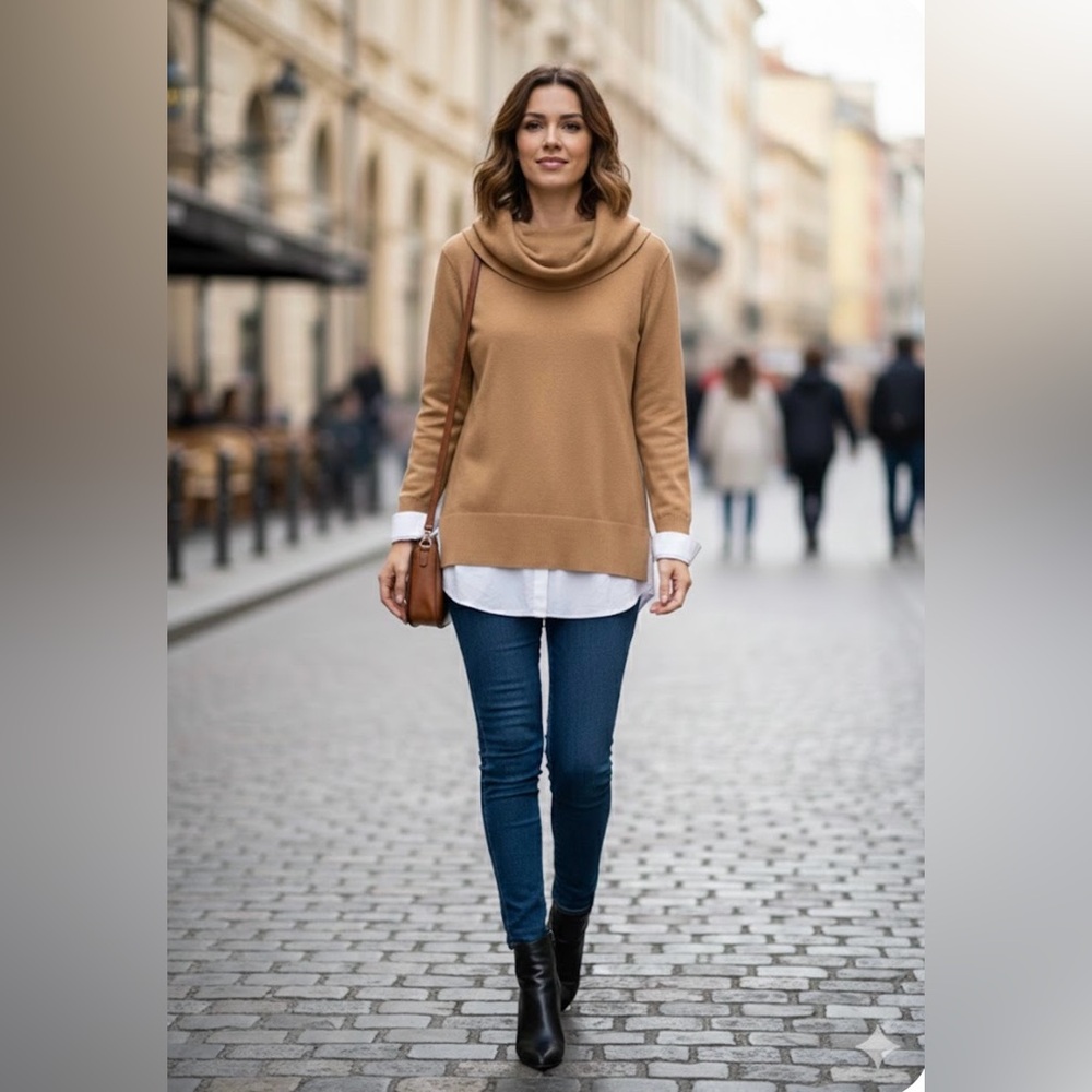 Chico's Camel Cowl Neck Sweater